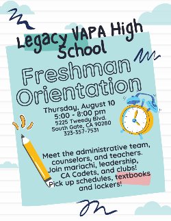 9th grade orientation June 10th 5pm to 8pm at the MPR